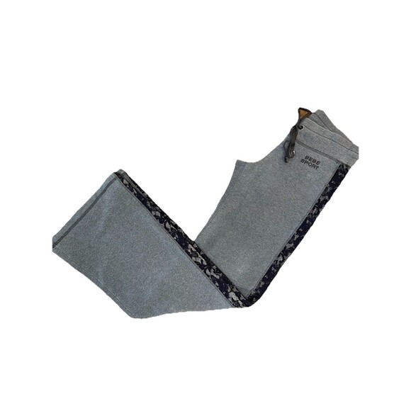 Bebe Sport Y2K Wide Leg Gray Lounge Pants Lace Trim Drawstring Small USA Made - Picture 2 of 11